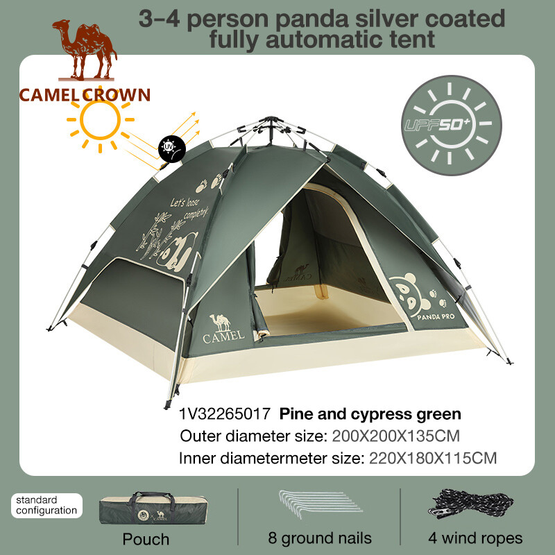 Camel crown 4 persons auto pop up tent waterproof anti-uv family camping tent outdoor gazebo