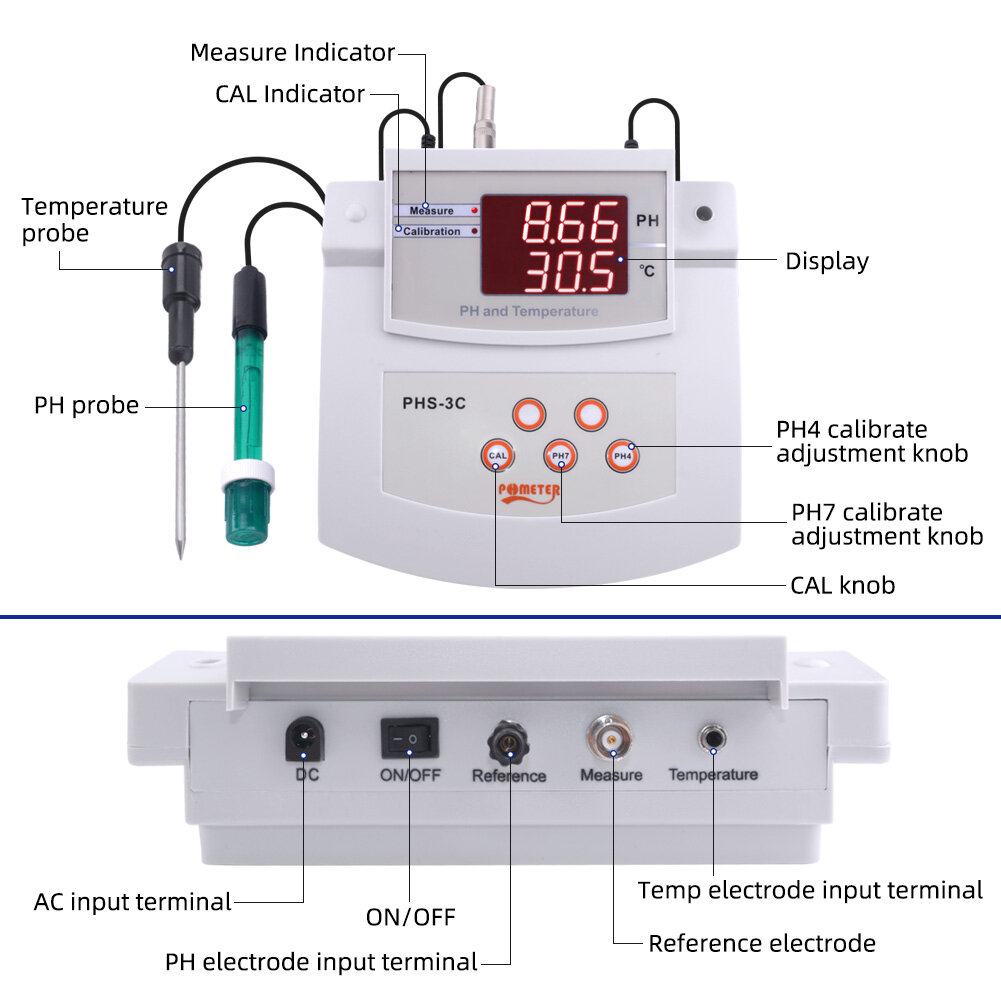 RCYAGO Máy Đo Độ Axit Để Bàn PHS-3C Máy Kiểm Tra Độ PH Kỹ Thuật Số 2 Trong 1 PH/Nhiệt Độ Máy Phân Tích Chất Lượng Nước Trong Phòng Thí Nghiệm Hiệu Chuẩn Tự Động