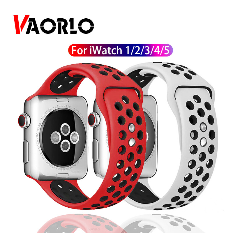 VAORLO Silicone Strap Band for Apple Watch 42mm 38mm 44mm 40mm Rubber Bracelet Watchbands Black Straps I watch Series 6 SE 5/4/3/2/1 Wristband
