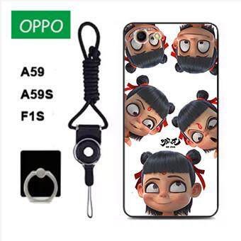 Untuk OPPO A59/OPPO A59S/OPPO F1S Case Telepon Lembut Silikon Pelindung Belakang Bergambar Casing Karet dengan Tali & Cincin 3in1 Q4 波妞