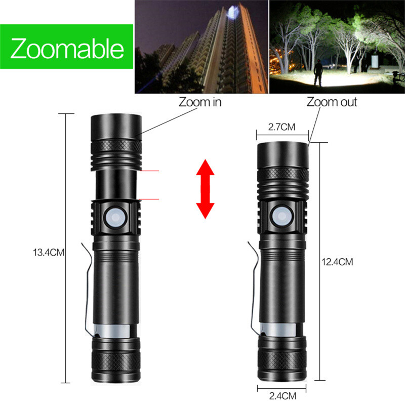 TH Led Tactical Flashlight 4 Modes Waterproof Zoomable Super Bright Usb Rechargeable Torch Hand Lantern