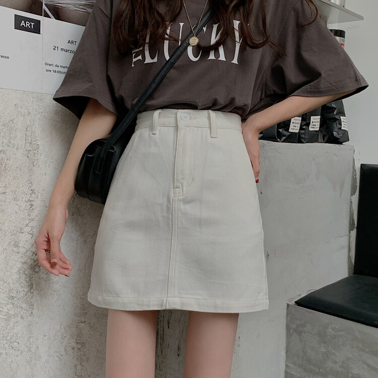 High waist denim skirt female spring and summer new a-line skirt is thin and wild large size black hip skirt