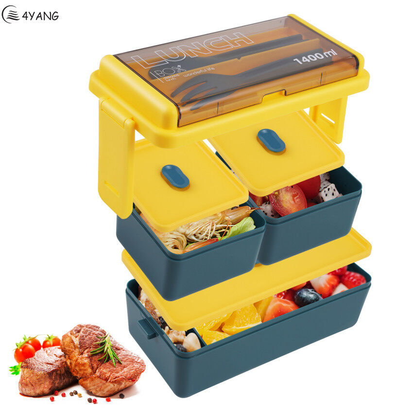 Bento Lunch Box-Leakproof Lunch Box with 3 Compartments -Microwave and Dishwasher Safe Bento Box with Cutlery -Reusable Lunch Containers with Insulated Lunch Bag