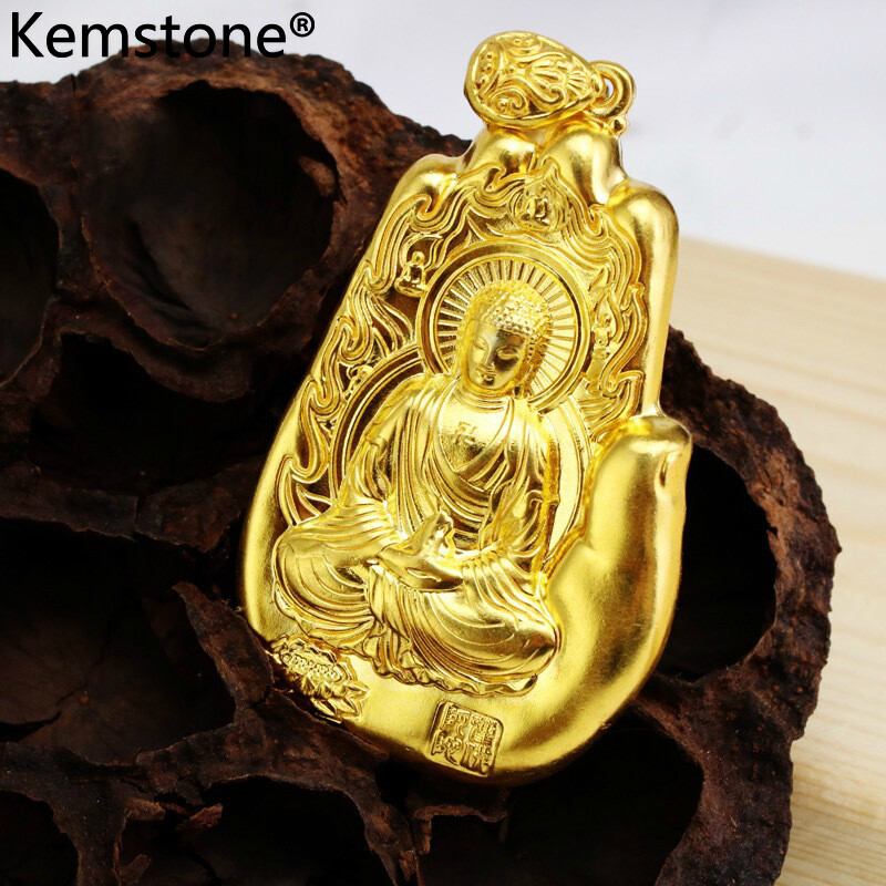 Kemstone Fashion 24k Gold Plated Buddha Palm Pendant Lucky Jewelry for Men