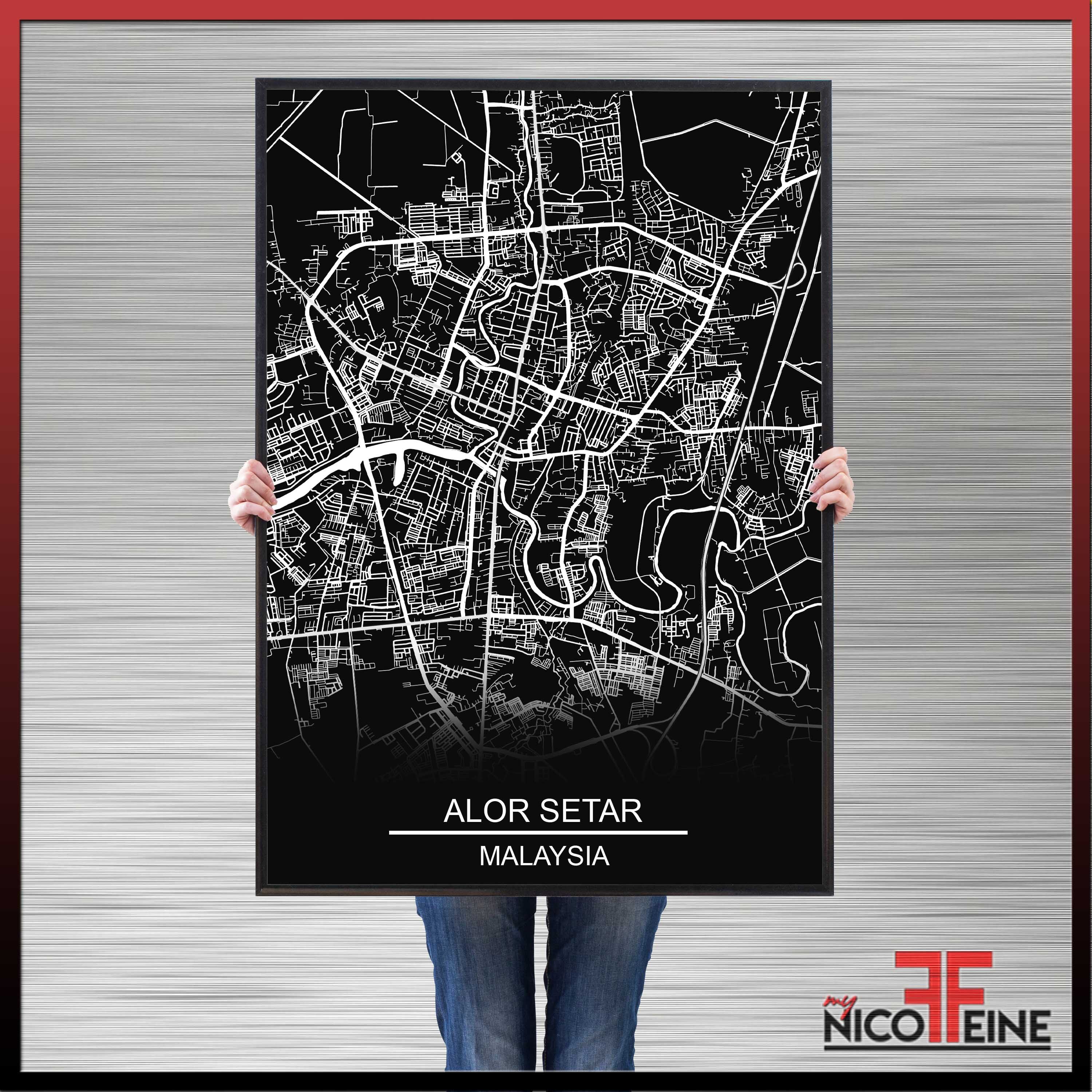 (POSTER ONLY) Alor Setar Kedah Malaysia Minimal City Map Black and ...