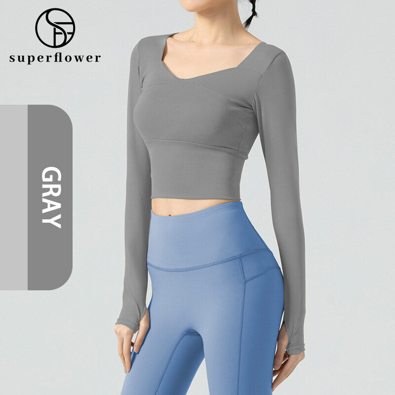 SUPERFLOWER Joogapaidat rintaliivit Pehmusteet Urheilu Gym Fiess Pitkähihaiset T-paidat Lenkkeily Topit_voghion.com
