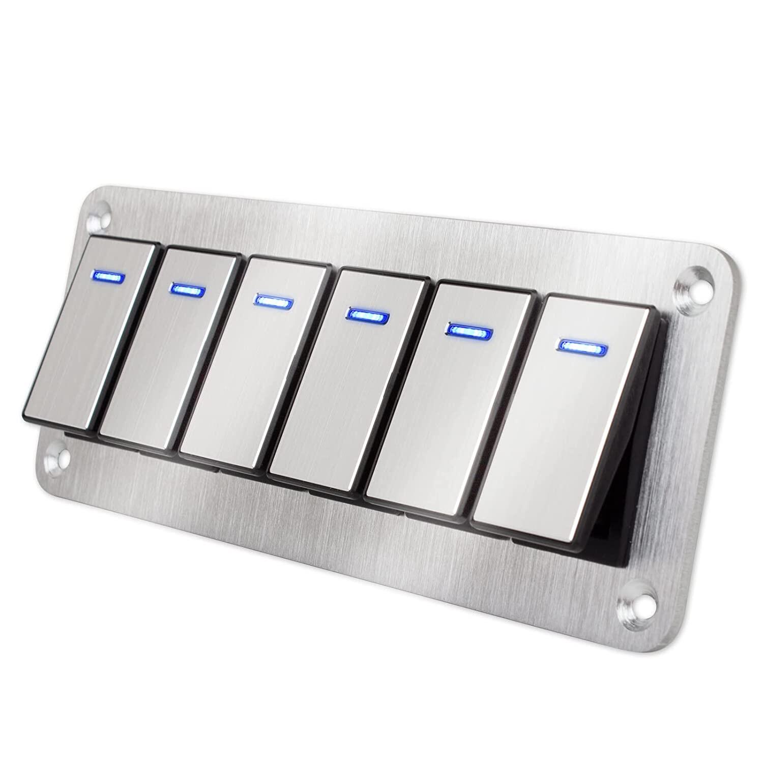 Durable Metal 2-8 Rocker Switch Panel Marine Automotive Switch Panel 12V~24V Overload Protection LED Light High Quality Waterproof Switch Panel Marine RV Rocker Switch Panel