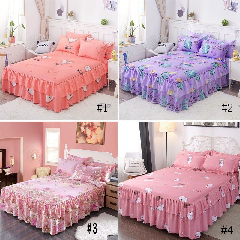 Bedspread Fitted Sheet Cover Soft Non-Slip King Queen Bed Skirt