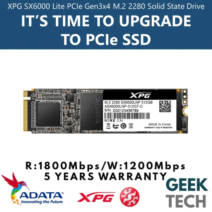 Adata Xpg Sx6000 Lite Pcie Gen3x4 M 2 2280 Ssd 128gb 256gb Lazada
