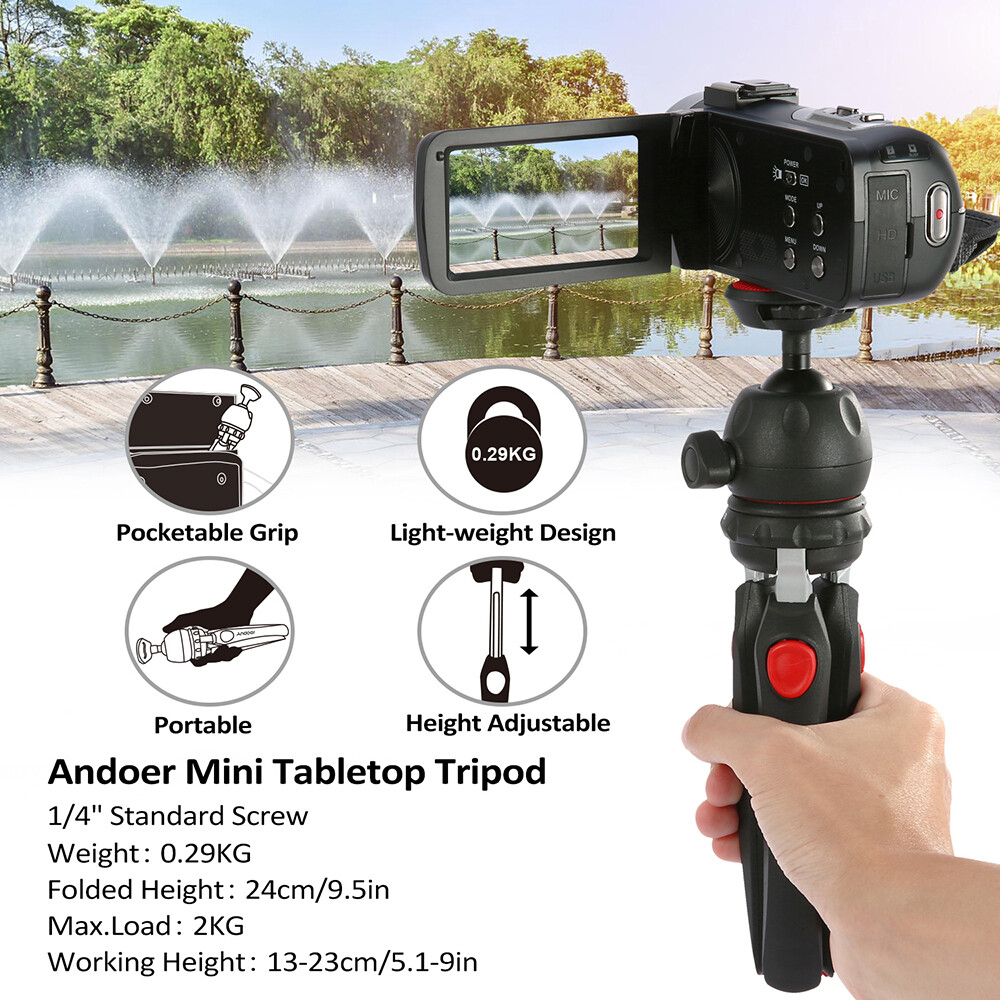 Andoer Mini Tabletop Tripod Portable Foldable Phone Camera Tripod Stand with Removable Ball Head with 1/4 Inch Screw