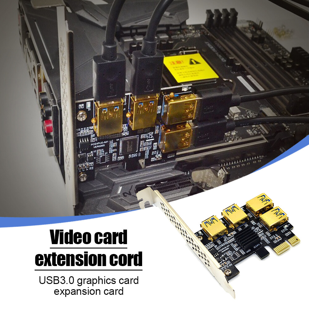 DONKPCIE16XRISER Scheda Riser PCI-Express 16X A 4 Porte USB 3.0 - Adattatore Multi-GPU Per Mining Bitcoin, Con Dissipatore