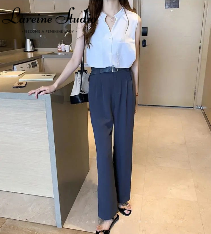 LAREINE Áo Nữ Phong Cách Thường Ngày Mới 2022 Áo Ba Lỗ Cổ Chữ V Không Tay