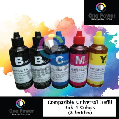 Compatible Universal Refill Ink 4 Colors (5 bottles) - Black x 2 / CYAN / MAGENTA / YELLOW - (100ML) - HP / CANON / BROTHER / EPSON Inkjet Printers