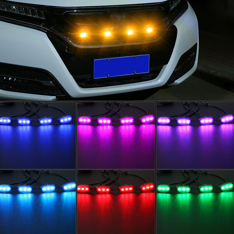 1 Set Car Front Grid LED Light APP Control Multi-color Multi-mode Grid Lights For All Vehicles