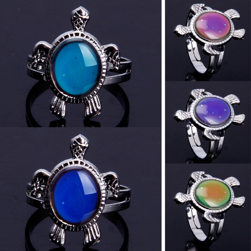 Trendy Emotion Feeling Temperature Rings Magic for Turtle Color Change Mood Ring Adjustable Gift for Male Female