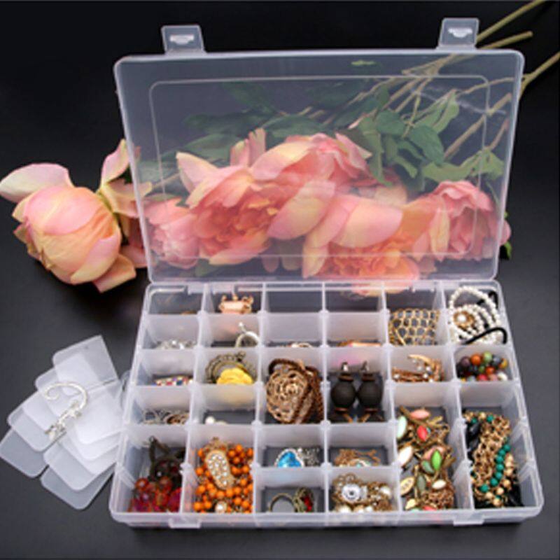 36 Grid Storage Jewelry Box Home Plastic Organizer Container with Adjustable Dividers