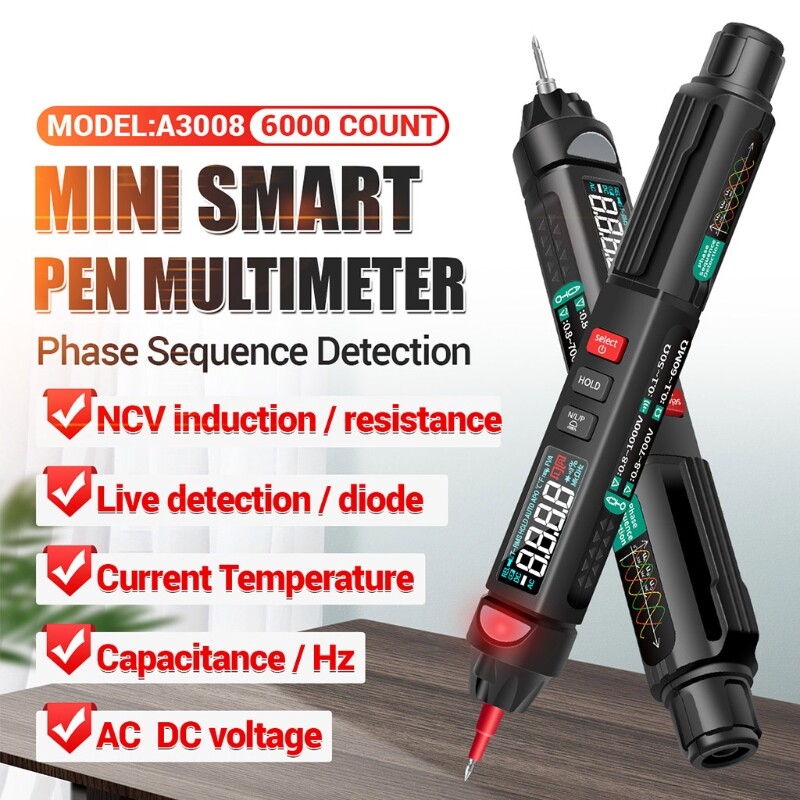 Aneng A3008 Digital  Professional  Multimeter 6000 Counts Capacitor Tester Min Electrical Instruments AC / DC Voltage