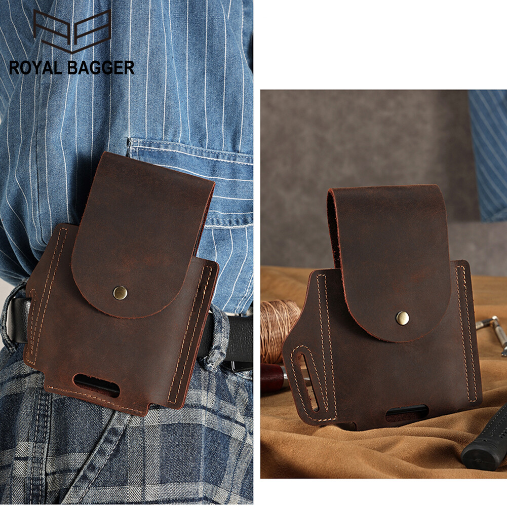 Royal Baggger New Genuine Cow Leather Retro For Men Waist Pack Outdoor Sport Phone Bag Belt Bag