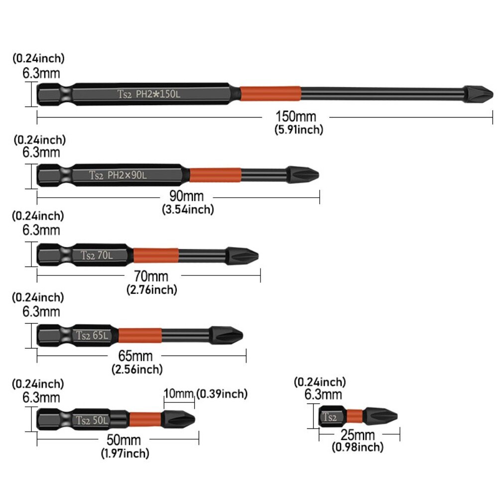 NANMEN Extra Long DIY PH2 Screwdriver Cross Screwdriver Tool Drill Driver Bits Set Impact Drills Electric Hand Drill Impact Rated Screwdriver