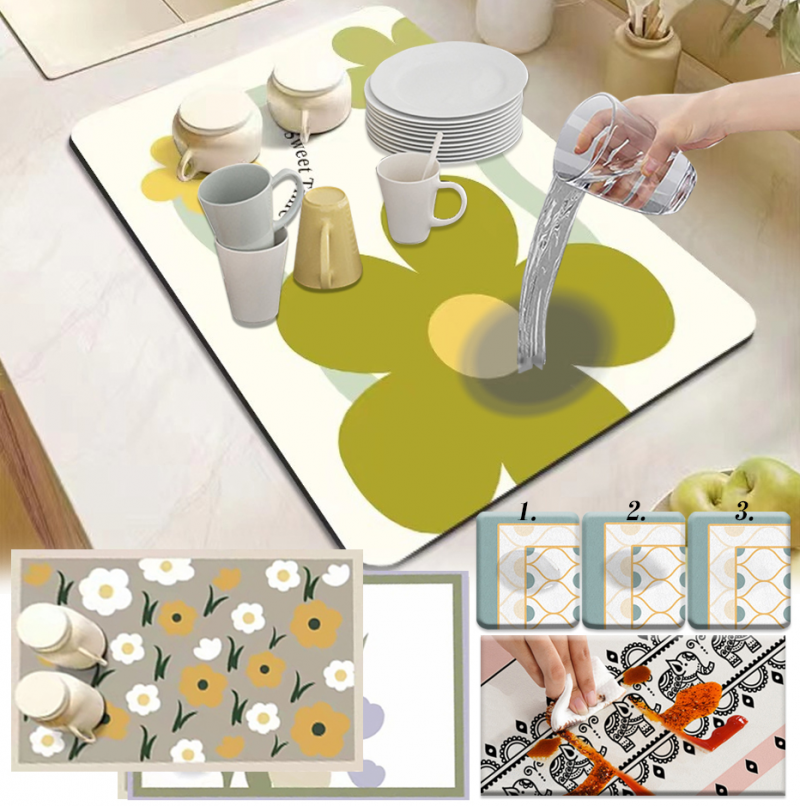 Kitchen Absorbent Mat Countertop Quick Drying Mat Sink Rubber Backed Absorbent Pad Non-slip Technology Cloth Pad