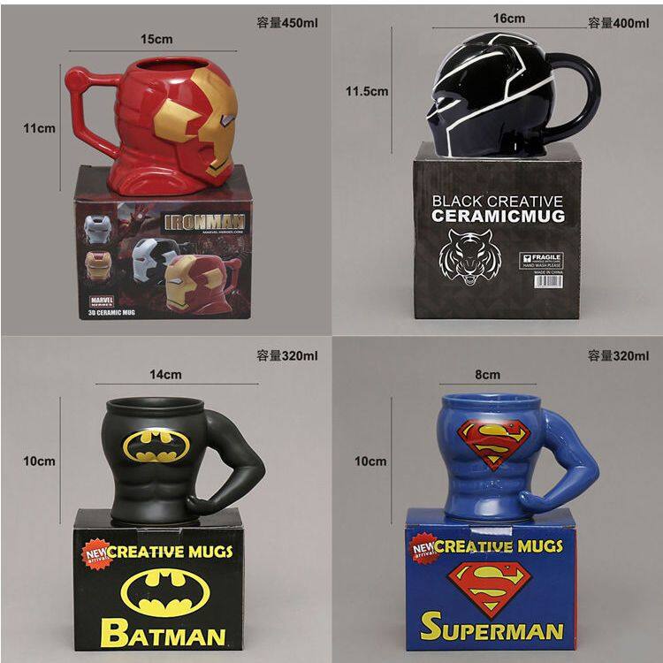 Cốc họa tiết ngộ nghĩnh quà tặng sáng tạo xu hướng cá tính Mug truyện tranh MARVEL Spider-Man Iron Man cup.