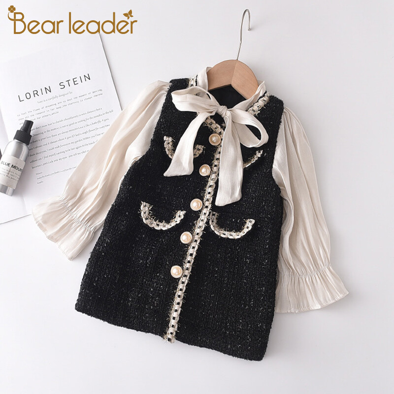 Bear Leader Girls Patchwork Dress 2021 New Autumn Princess Party Costumes Kids Fashion Lace Outfits Children Sweet Suits 3 7Y