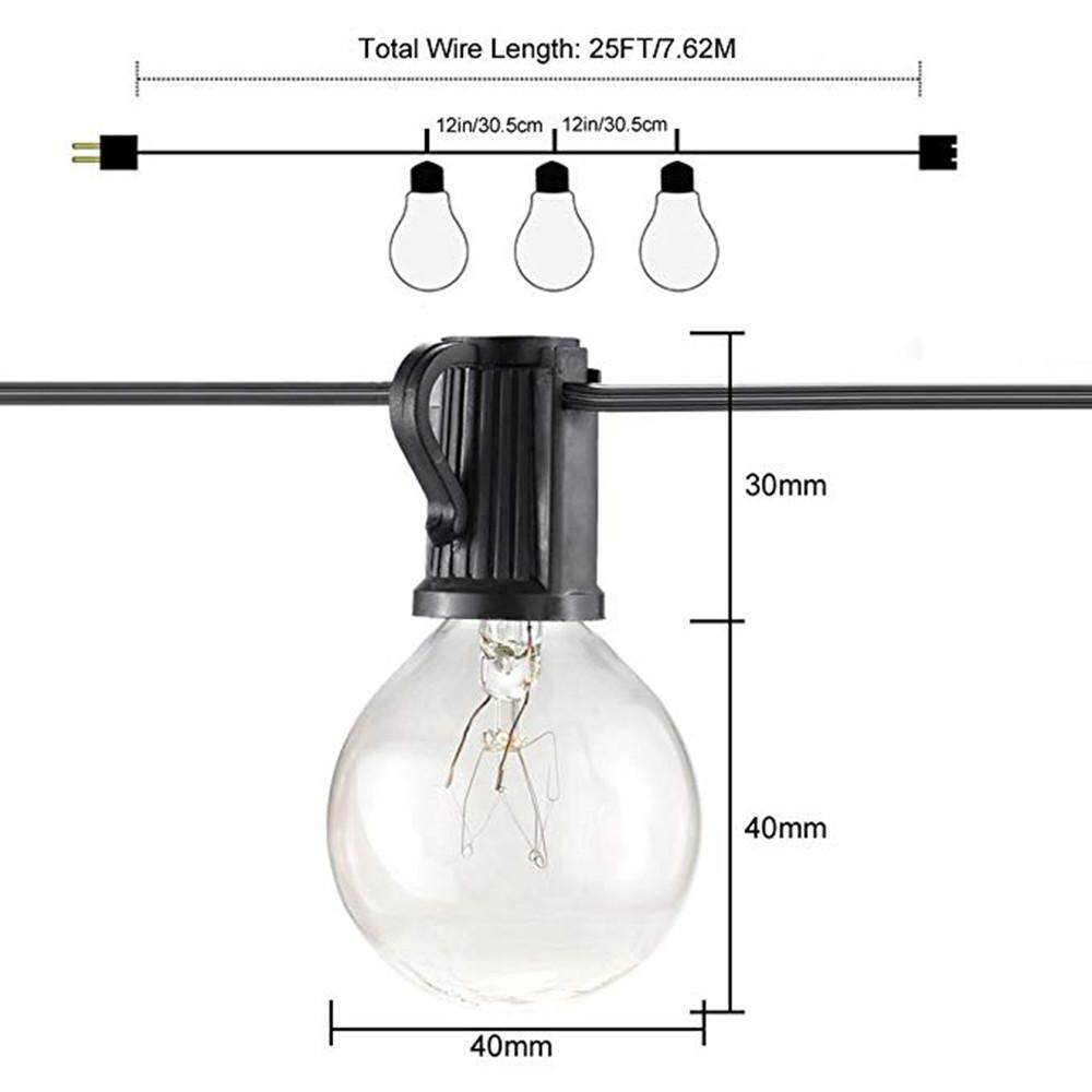 JY 25Ft G40 Quả Cầu Dây Đèn Rõ Ràng Bóng UL liệt kê Sân Sau Sân Đèn