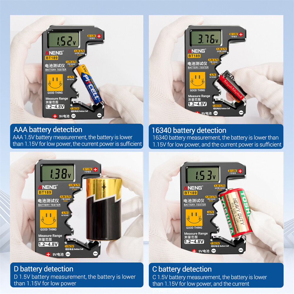 SeasBoat BT189 Battery Tester LCD Display Universal Battery Checker for AA AAA 9V 1.5V/3V Button Cell Batteries