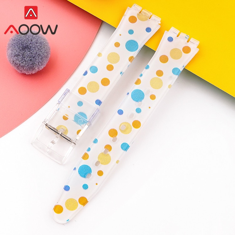 Transparent Jelly Strap for Swatch 16mm 17mm 19mm Men Women Colorful Printing PVC Replacement Bracelet Band Watch Accessories