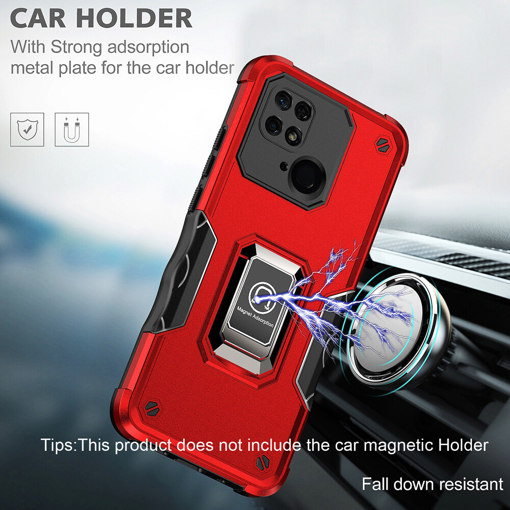 KEYSION Shockproof Armor Case for Redmi 10C 10A Ring Stand Phone Back Cover for Xiaomi Redmi Note 9 Pro 9S