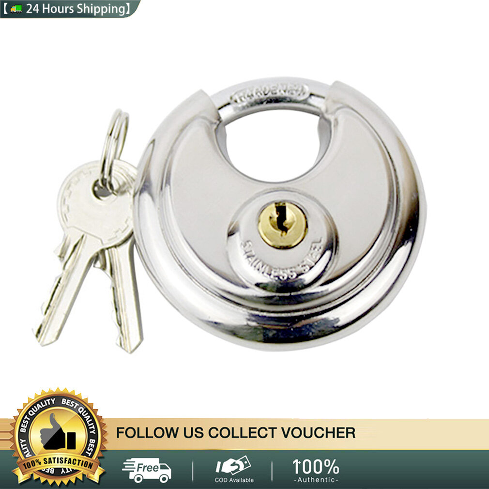 【🚛24 Hours Shipping】2PCS Topfire Stainless Steel Anti-Theft Padlock Large Round Discus Lock for Warehouse Door Bicycle and Window