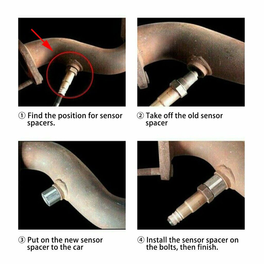 xps Car CEL Fix Check Engine Light Eliminator Adapter Oxygen O2 Sensor Spacer Weld Bung Plug Wideband Nut Cap Kit Set M18 x 1.5 Silver Car Parts Accessories