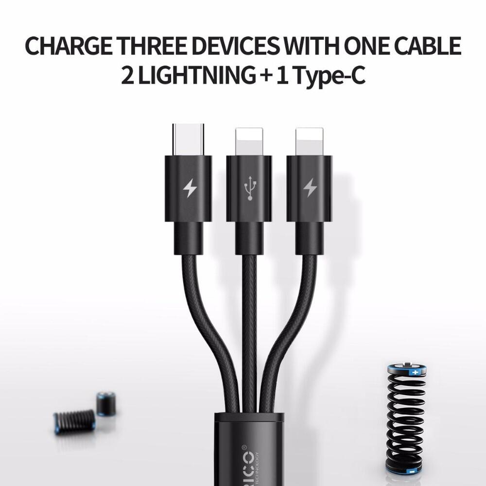 ORICO 1.2M 3 in 1 USB Cable, USB Type C Cable for iPhone 14 13 Pro Max 12 11, USB-C Micro USB Cable Fast Charging Xiaomi Samsung Huawei 3A