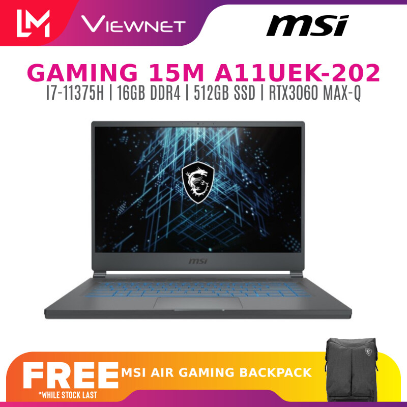 MSI STEALTH 15M A11UEK-202MY 15.6 144HZ GAMING LAPTOP (I7-11375H, 8GB DDR4, 512GB SSD, RTX3060 MAX-Q 6GB, WIN10, 2 YEARS WARRANTY) CARBON GRAY FREE AIR GAMING BACKPACK Malaysia