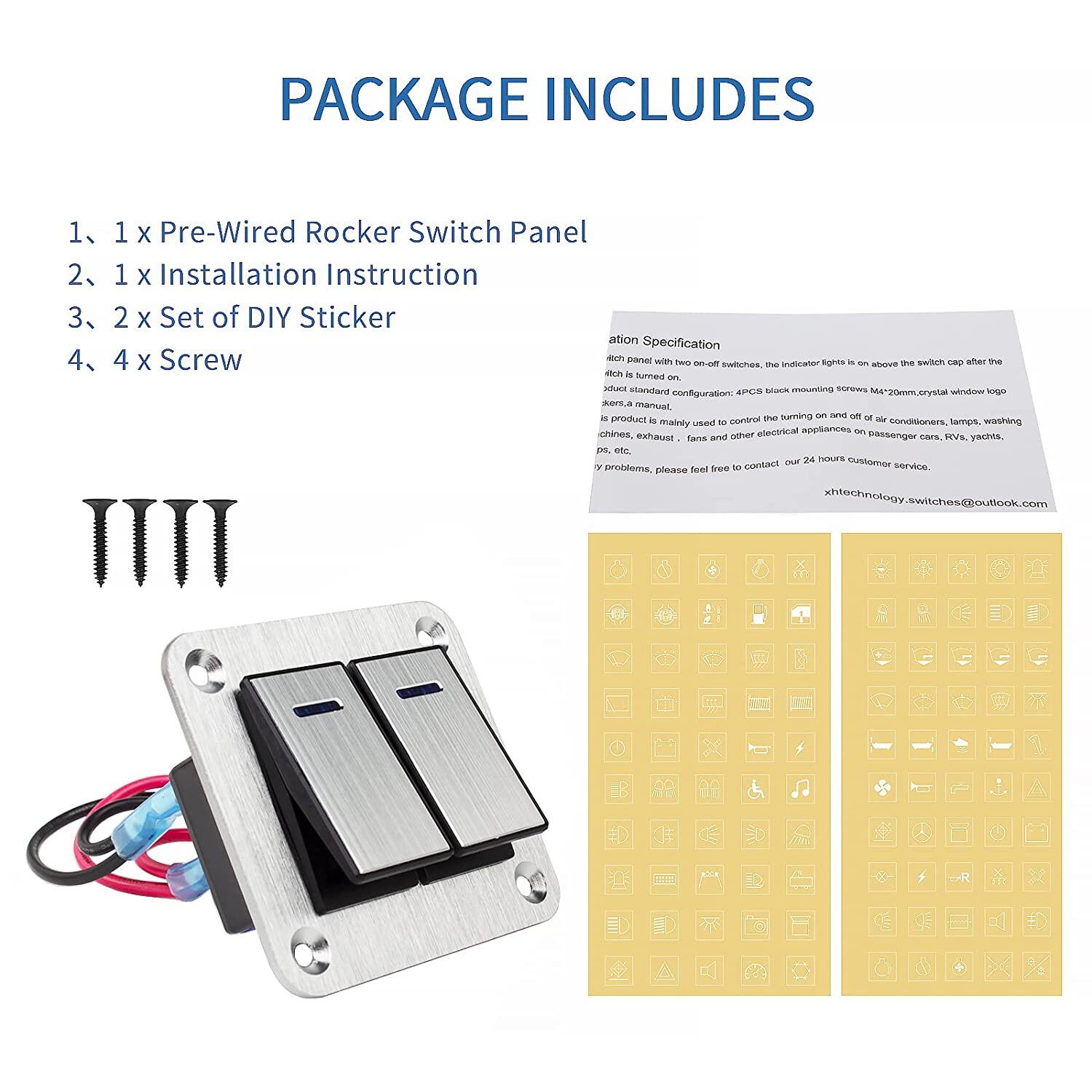 Durable Metal 2-8 Rocker Switch Panel Marine Automotive Switch Panel 12V~24V Overload Protection LED Light High Quality Waterproof Switch Panel Marine RV Rocker Switch Panel