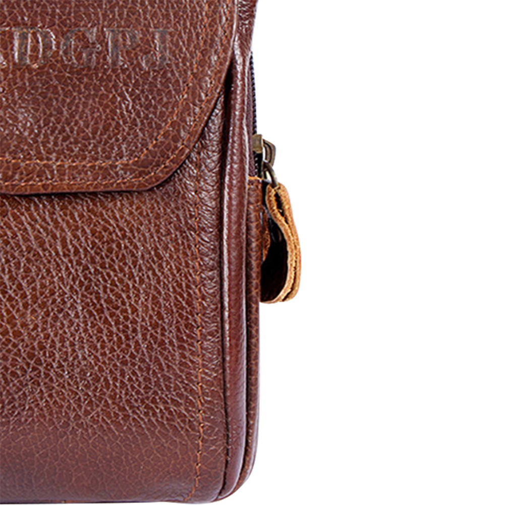 MOJOYCE Men Cowhide Leather Phone Belt Bags Solid Color Three-layer Fanny Pack