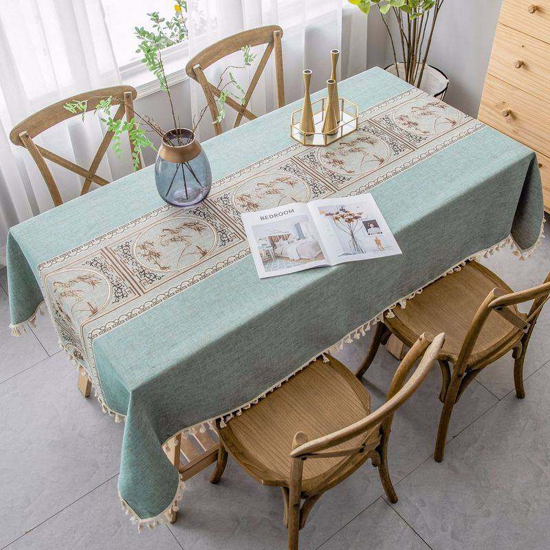 Khăn Trải Bàn Vải Lanh Trang Trí Thêu Hoa Có Tua, Không Thấm Nước Oilproof Dày Hình Chữ Nhật Đám Cưới Nhà Hàng Khăn Trải Bàn Trà