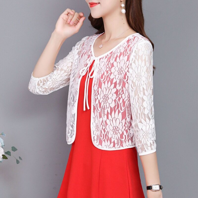 Khăn Choàng Nhỏ Ngoại Cỡ Mới Áo Cardigan Nữ Ren Bolero Áo Khoác Ngoài