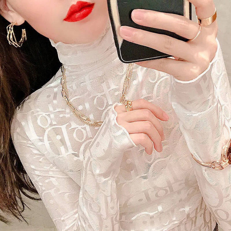 Turtleneck Lace Bottoming Shirt for Women Top
