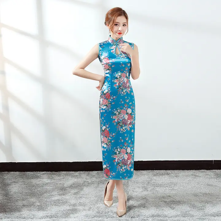 satin oriental bodycon dress