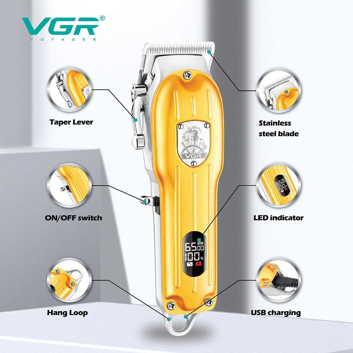 VGR V-092 Men Professional - Brezžični in žični strižnik za striženje in nego las, polnilni strižnik brade_voghion.com