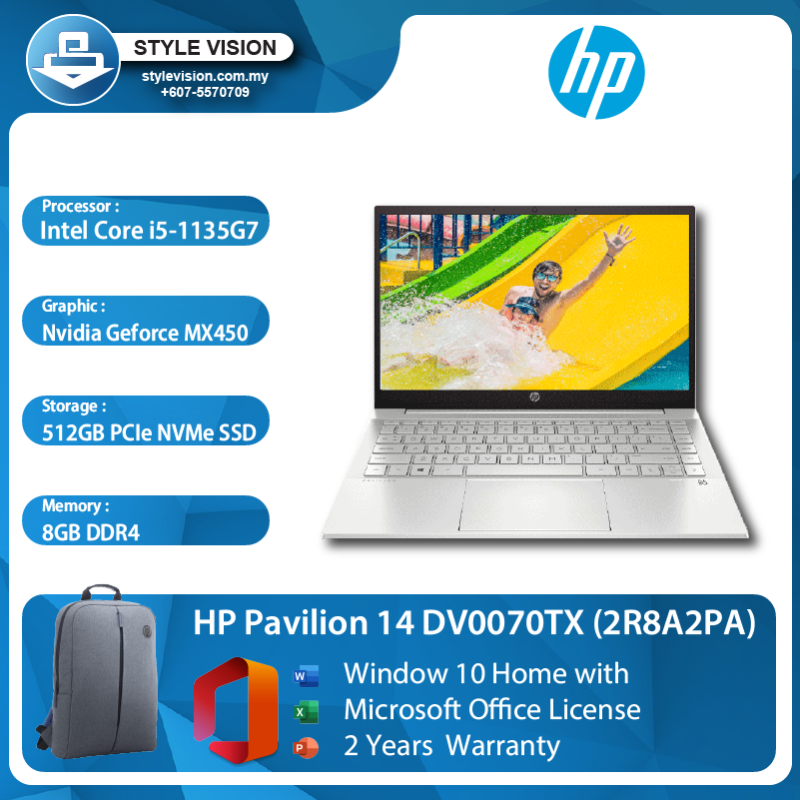 HP Pavilion 14 DV0070TX (2R8A2PA) (Intel Core i5-1135G7/8GB DDR4/512GB SSD/14FHD/Nvidia MX450/Window10/2 years Warranty/Free Office License) Malaysia