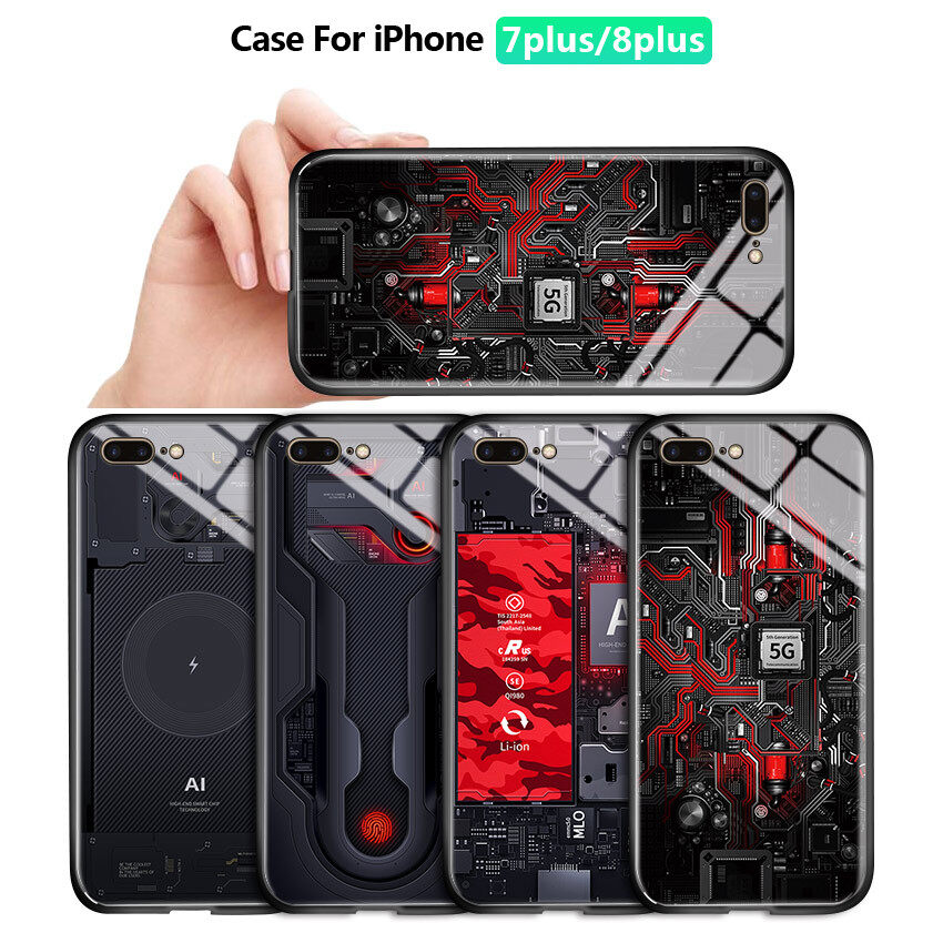 Honinga Ốp Cho iPhone 7 Plus 8 Plus Bảng Mạch Công Nghệ Vỏ Phiên Bản Chủ Đề Thám Hiểm Thăm Dò Ốp Điện Thoại Kính Cường Lực Ốp Lưng