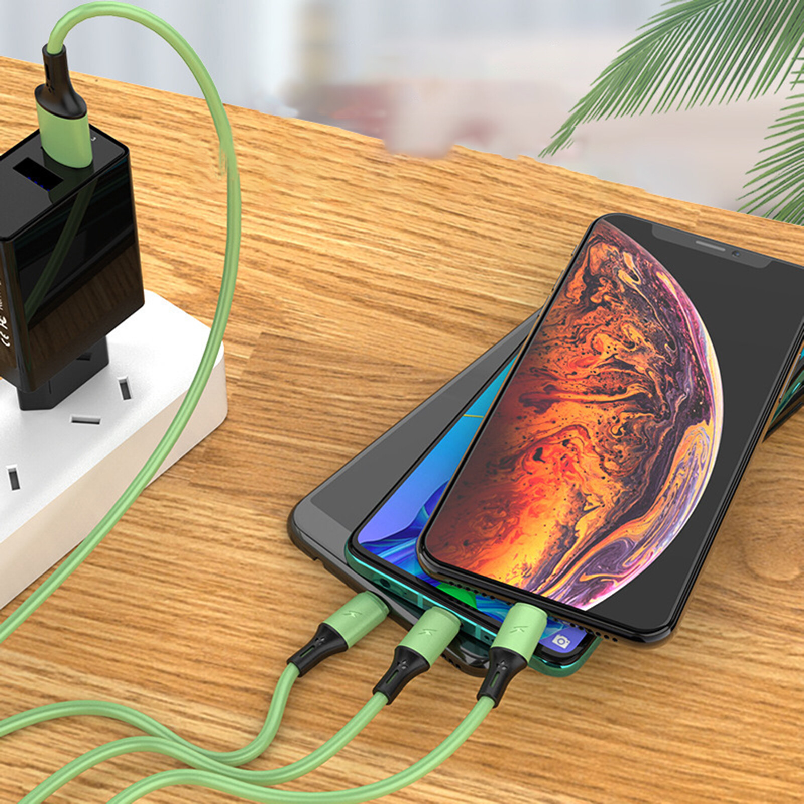 Data Cable Universal Fast Charging 3 in 1 Liquid Silicone 8-pin Micro USB Type-C Charging Cable for Office Data Cable Safe
