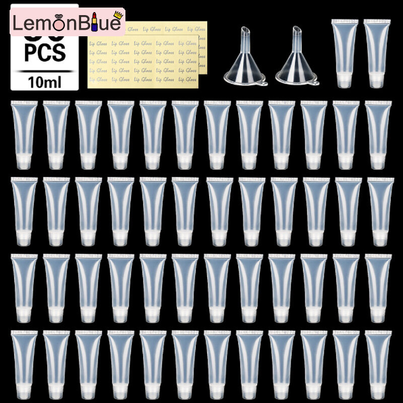 LemonBlueลิปกลอสเปล่าขนาด10มล.,หลอดลิปบาล์มเปล่าสำหรับDIYลิปกลอสบาล์มพร้อมช่องทาง2ชิ้น