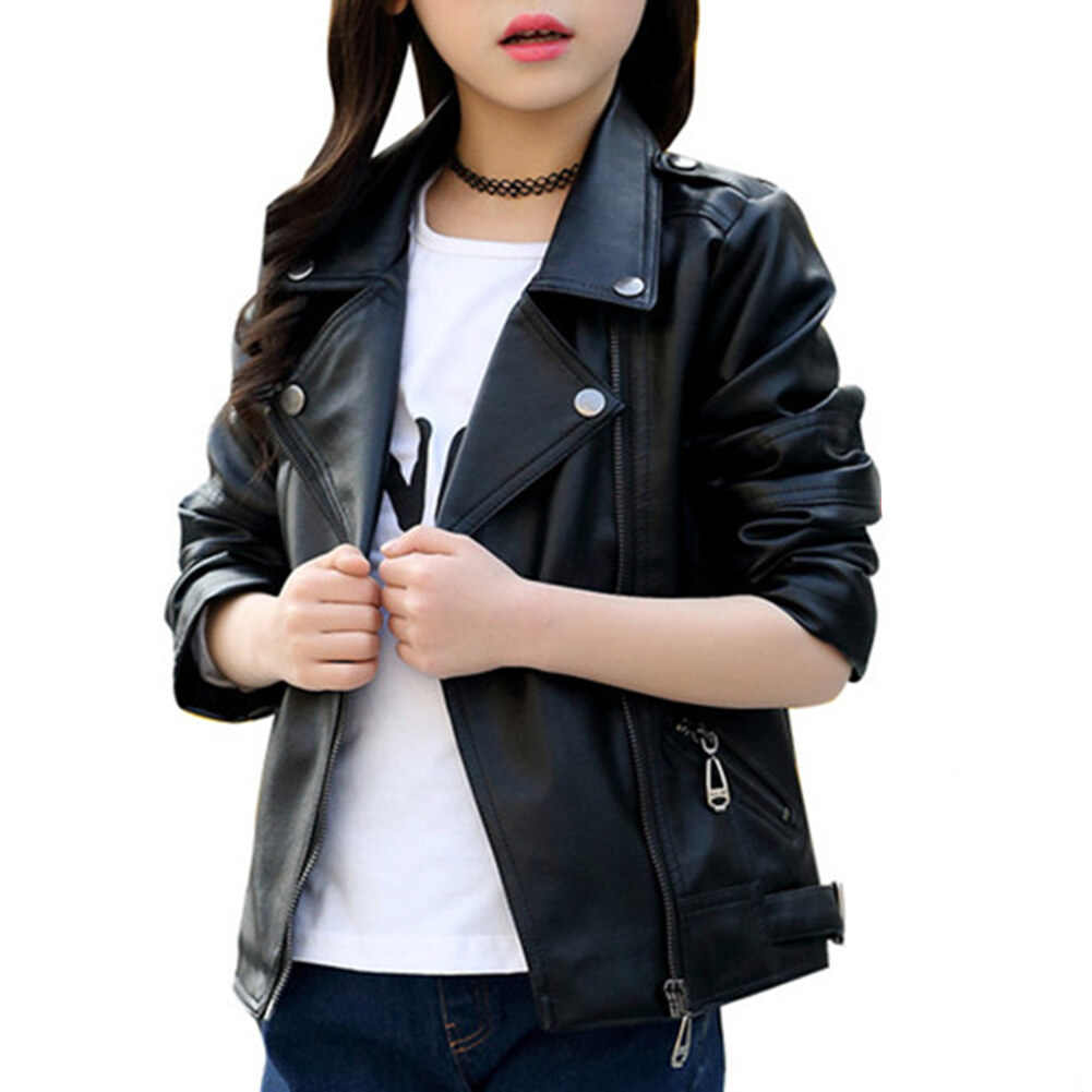 zhuiyi® Spring Kids Boys Girls Faux Leather Lapel Jacket Coat Pockets Zipper Outwear