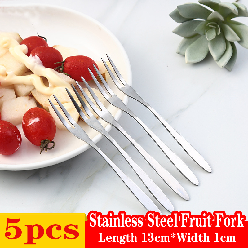 5 Chiếc Nĩa Trái Cây Hai Ngạnh Bằng Thép Không Gỉ, Dĩa Tráng Miệng Bánh Đồ Ăn Nhẹ, Nĩa Trái Cây Bộ Đồ Ăn Phong Cách Phương Tây, Phụ Kiện Nhà Bếp Quán Cà Phê Gia Đình