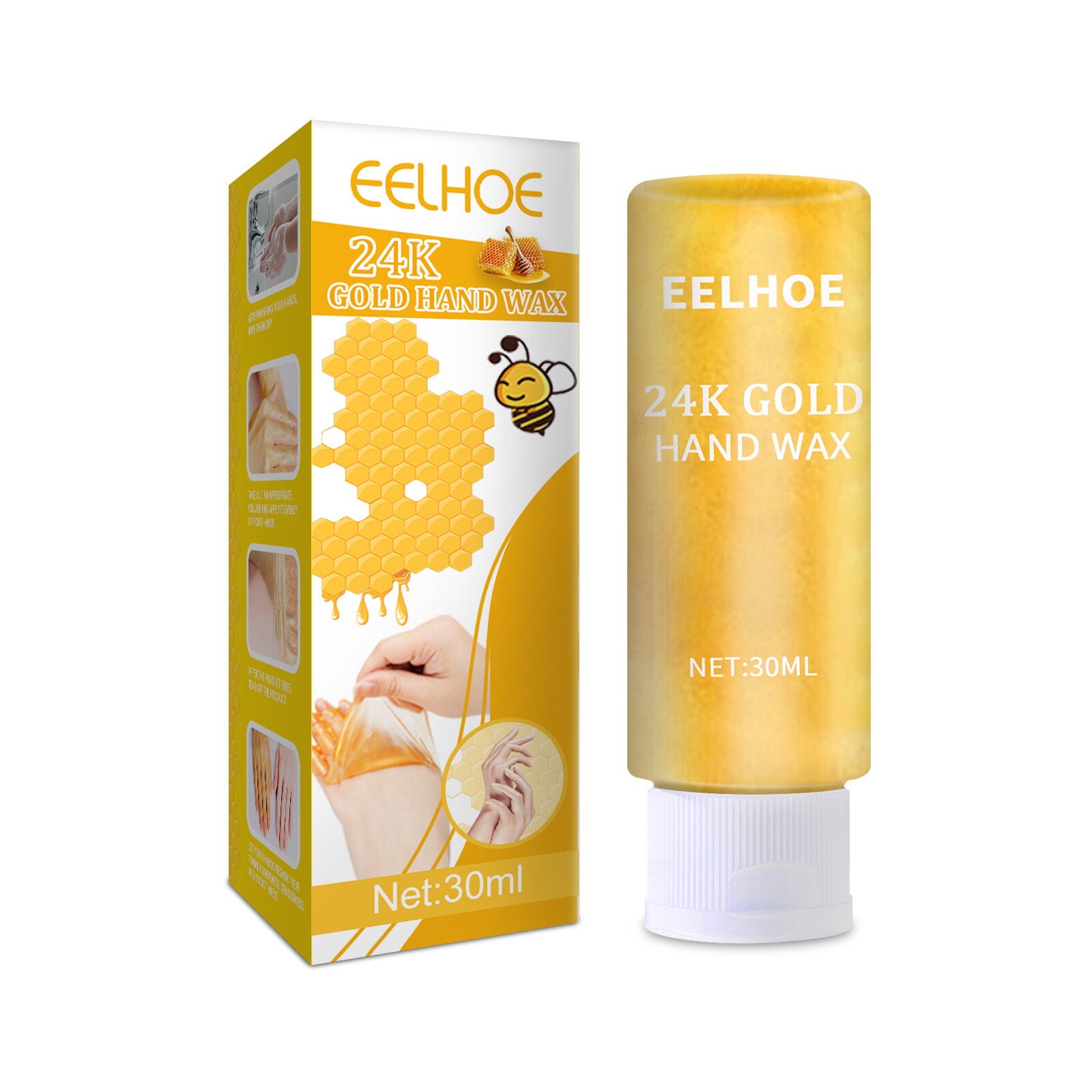 Eelhoe 24K Gold Honey Peel Off Hand Wax Delicate Moisturizing Exfoliating Hand Mask Whitening Remove Fine Lines Repair Calluses Hand Care Cream(30ml)