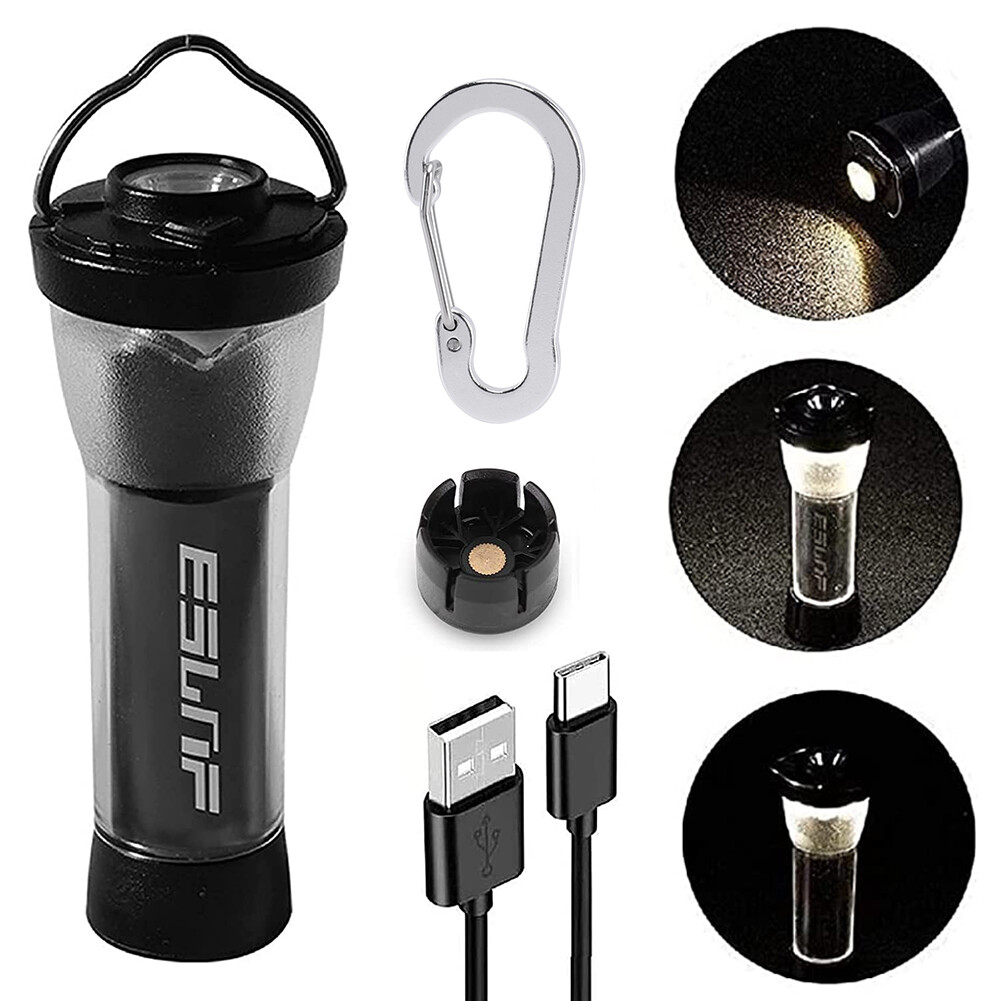 Led Camping Atmosphere Lamp with Carabiner Lighthouse Night Lantern Adjustable Lighthouse Flashlights USB Charging Outdoor Equipment