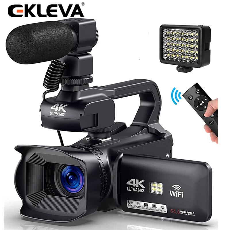 Ekleva Đầy Đủ 4K Máy Quay 64MP phát trực tiếp Chuyên Nghiệp máy quay video kỹ thuật số Streaming tự động lấy nét Nhiếp Ảnh Vlog Ghi 4 "Màn Hình Cảm Ứng